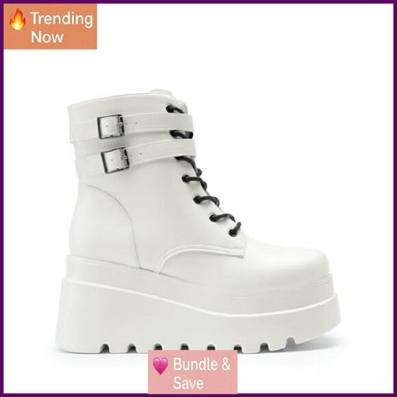 Platform Combat Ankle Boots Chunky Heel Lace Up Motorcycle Booties - Picture 6 of 8